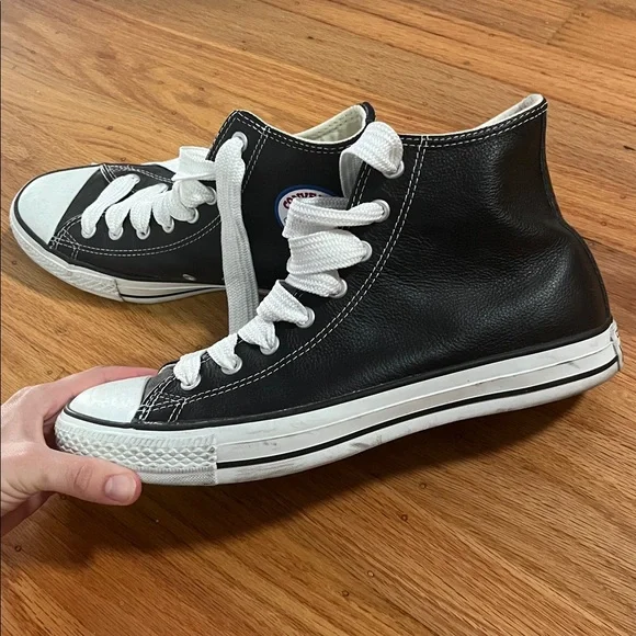 Converse Leather Black and White High-Top Sneakers - Picture 3 of 5